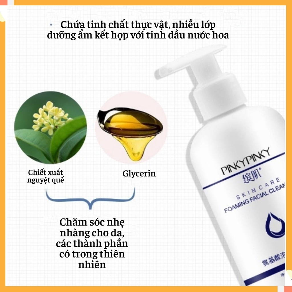 Sữa Rửa Mặt Amino Acid Sữa Rửa Mặt Tạo Bọt PinkyPinky Dưỡng Trắng Sạch Mụn Dành Cho Da Khô, Da Dầu Và Nhạy Cảm Chai 200m