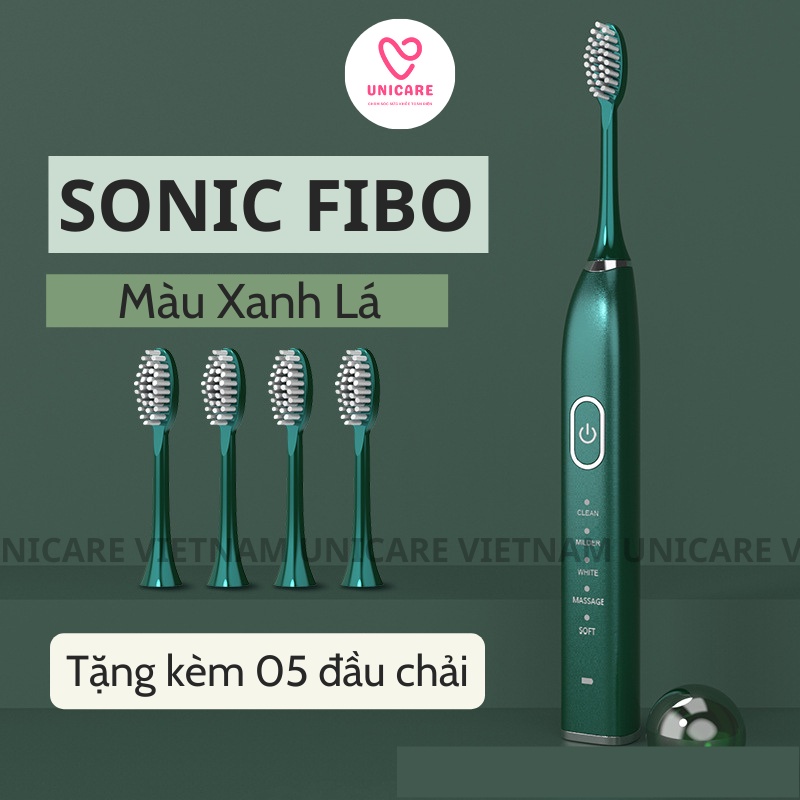 Bàn chải điện Sonic FIBO - Bàn chải đánh răng điện công nghệ rung sóng âm cao cấp - Tặng 4 đầu bàn chải chuyên biệt