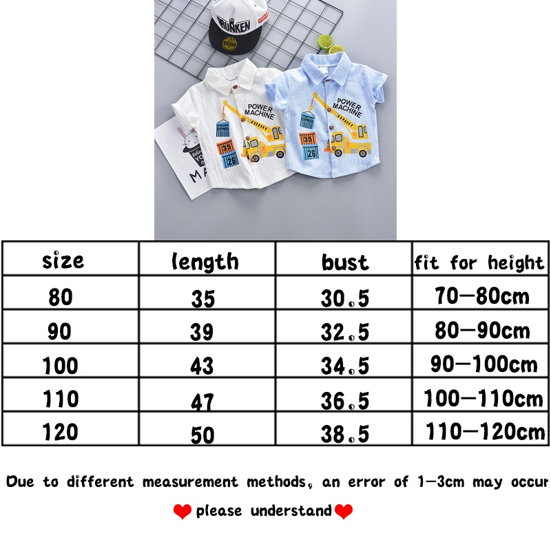 Áo Sơ Mi Ngắn Tay In Hoạt Hình Máy Xúc Kiểu Hàn Quốc Thời Trang Mùa Hè Cho Bé Trai