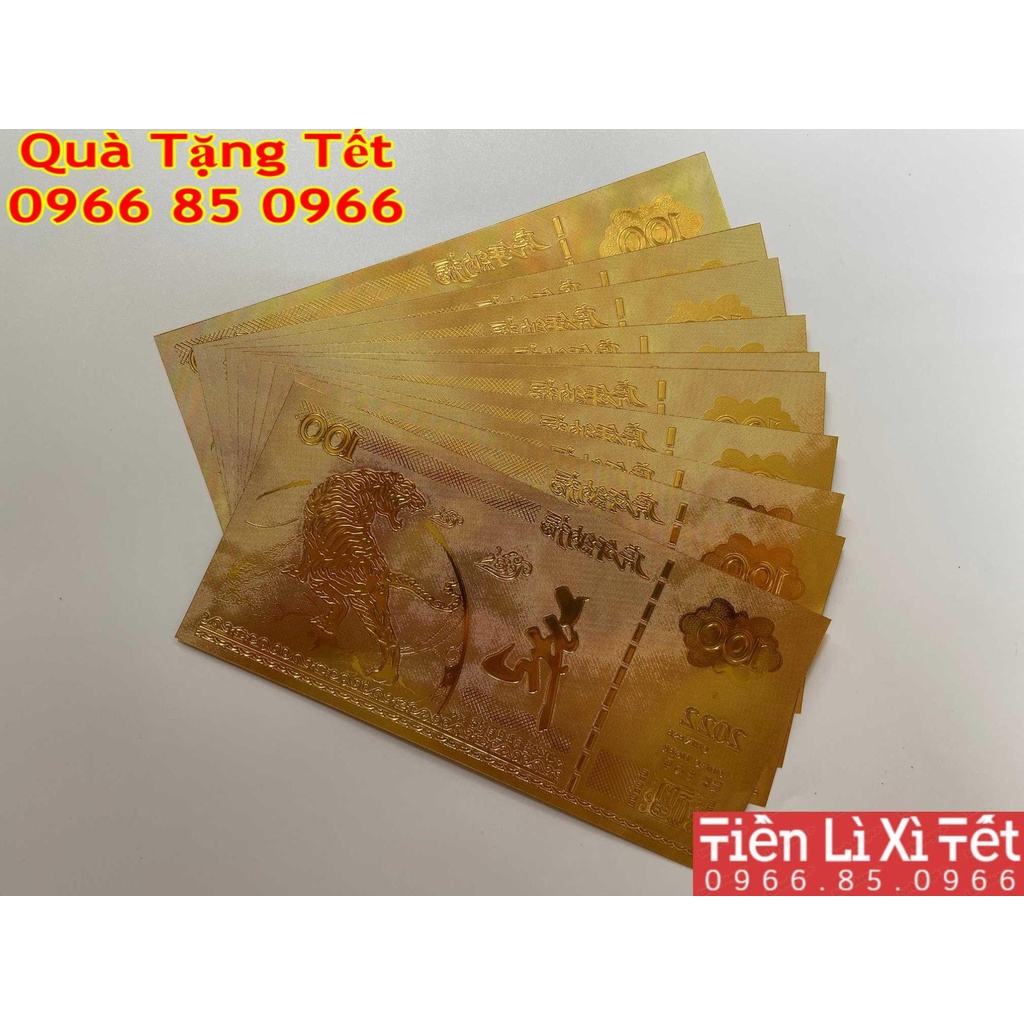 [Lì xì 2002] Combo 5 tờ Tiền Con Hổ Macao 100 plastic Mạ Vàng Lì Xì Tết Mẫu 1 kèm 5 bao lì xì Nhâm dần