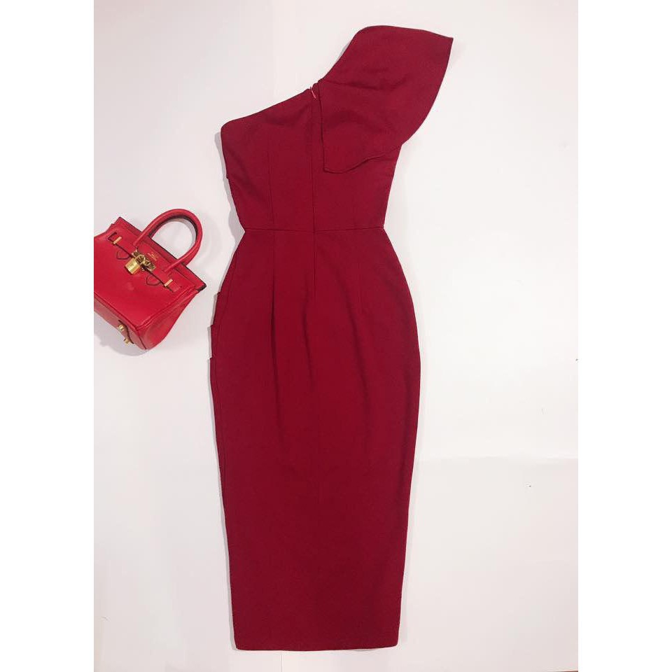 [ xả kho ] MiD VÁY ĐỎ LỆCH VAI CỔ VẠT V1178 Mie Design kèm hình thật