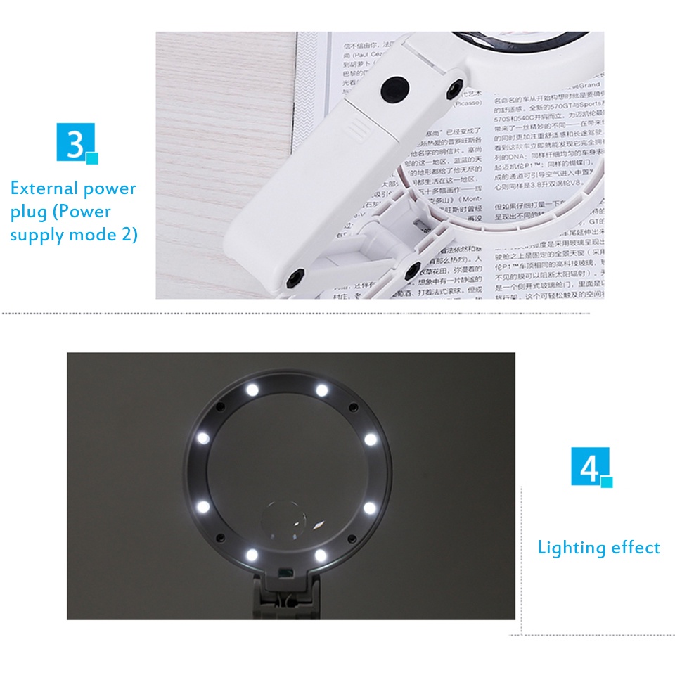 Kính Lúp 5X 11X Có Đèn LED Và Giá Đỡ Để Bàn Tiện Dụng