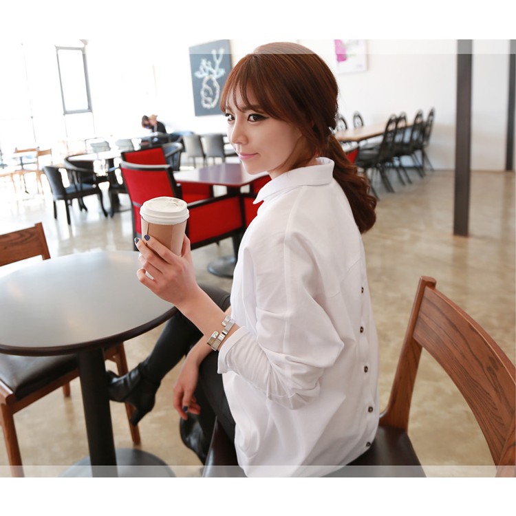 Hàng Xịn Xò Gía Tốt Cuối Năm - Áo Sơ Mi Form Rộng Nút Sau - Áo Sơ Mi Nữ AS061 - AS061 | BigBuy360 - bigbuy360.vn