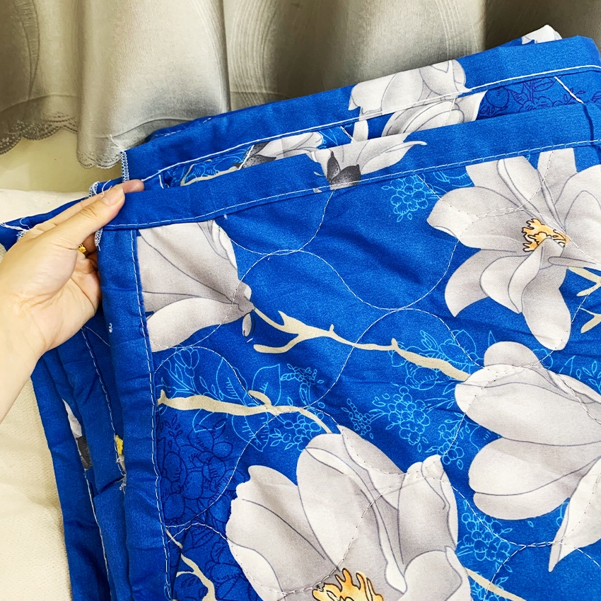 Chăn hè Cotton Poly trần bông 3 lớp hình Lan xanh siêu nhẹ thấm hút mồ hôi tốt kích thước 1m7x2m - CH10