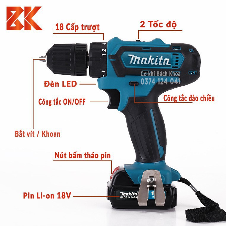 (FREESHIP) Máy khoan dùng Pin MAKITA 18V -  - Pin 2Ah - Máy bắn vít, vặn vít - 100% Lõi Đồng