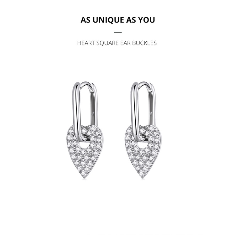 Bông tai BAMOER BSE569 làm bằng bạc 925 kiểu vuông gắn trái tim thời trang