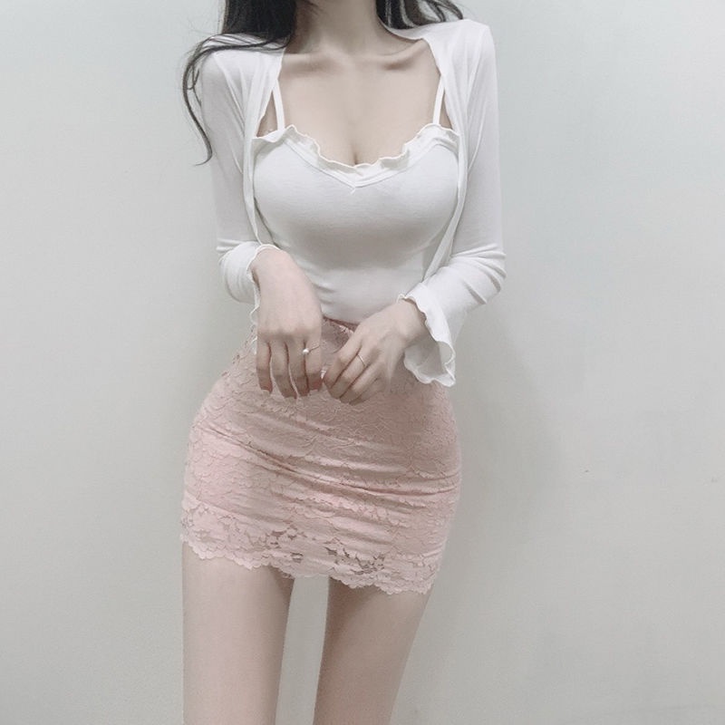 Set Áo Hai Dây + Áo Khoác Cardigan Tay Loe Thời Trang Hàn Quốc Cho Nữ 2021