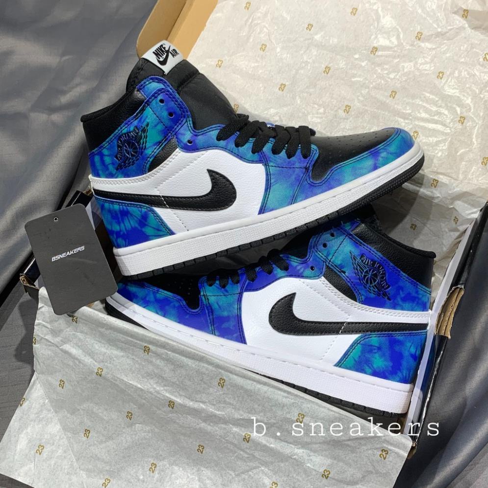 Giày thể thao Air Jordan xanh loang nước biển cổ cao, Giày JD1 tie dye cao cổ nam nữ siêu hot Full Box Bill + tặng dây