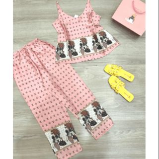 Đồ bộ 2 dây quần lửng satin chân bông