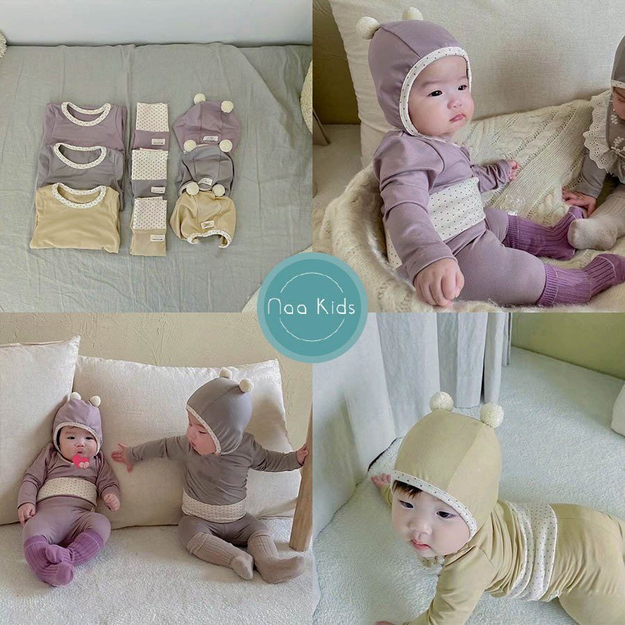 Bộ quần áo dài tay bé trai và bé gái PEEKABOO kèm mũ , phong cách Hàn quốc size từ 4 đến 14kg
