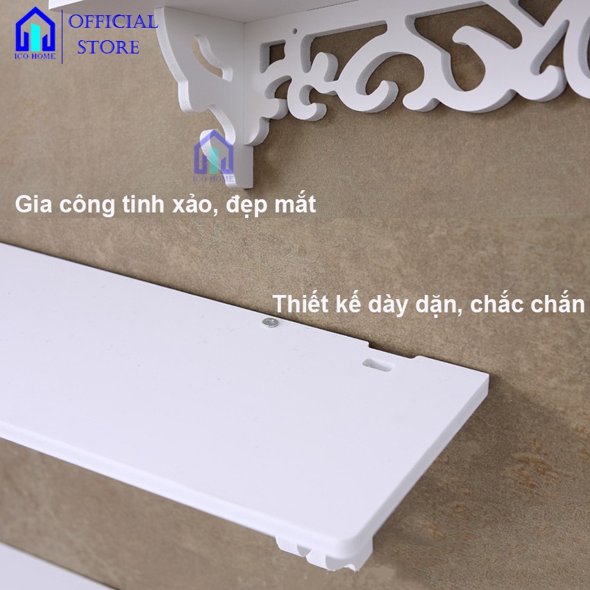 Combo 2 kệ treo tường thanh ngang hoa văn trang trí phòng khách cực đẹp, tặng kèm vít treo - Ico Home