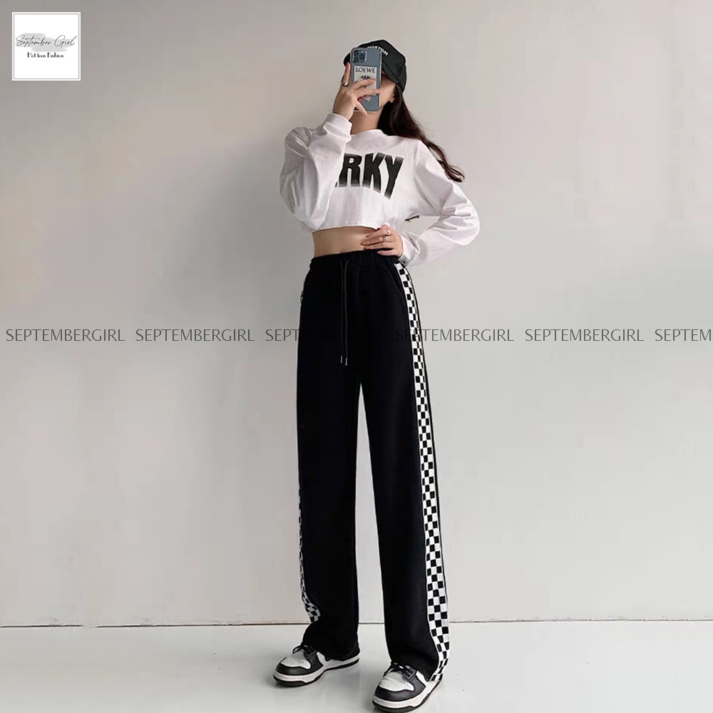 Quần culottes nữ SEPTEMBERGIRL sọc viền caro dáng suông rộng - JOGGER NAM 002V1