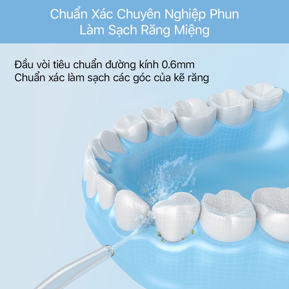 Tăm nước Xiaomi Mijia, kháng nước IPX7, 4 đầu vòi  hỗ trợ và 4 chế độ an toàn cho người sử dụng, bảo hành 12 tháng