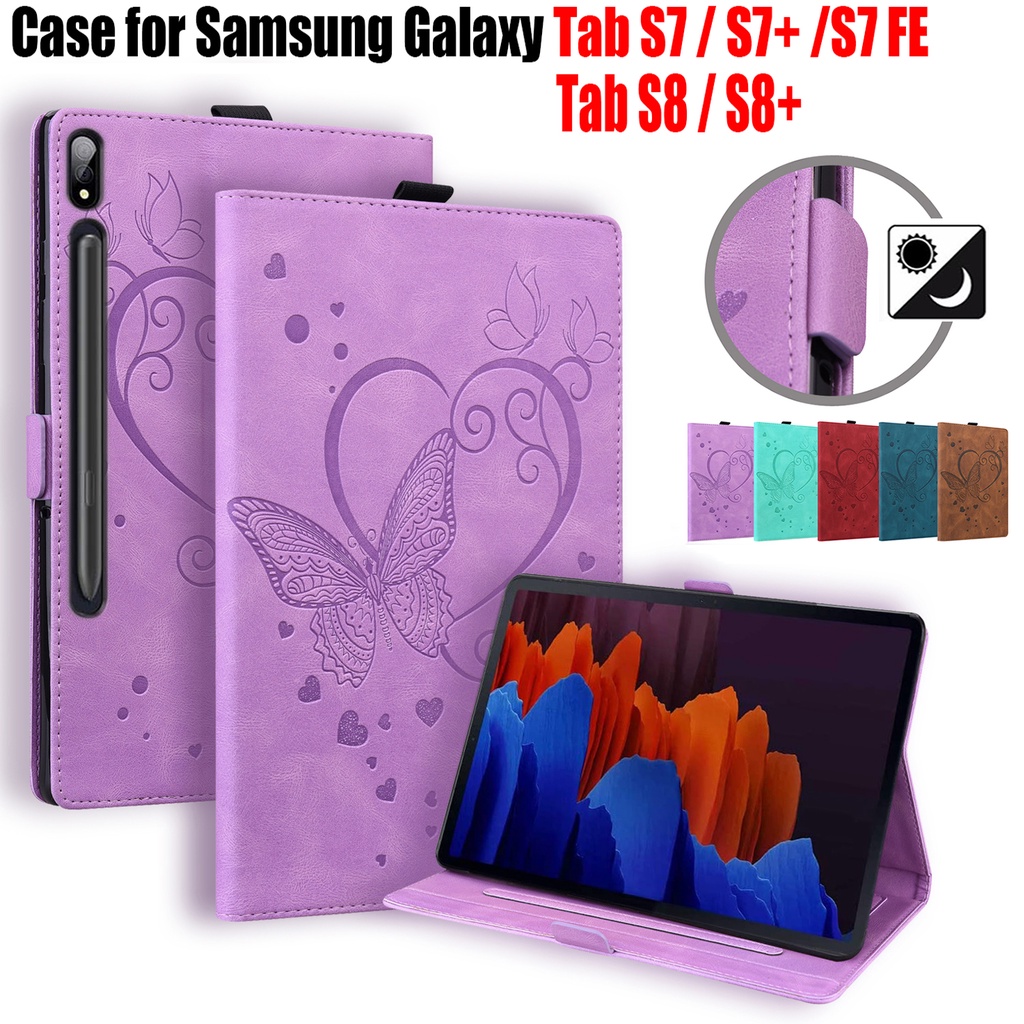 Đối với Samsung Galaxy Tab S9 S8 S9 + S8 + S7 + S7 FE Plus 12.4 "11.0" Vỏ 3D Bướm PU Da từ tính Flip Stand Cover Sleep SM-X816 SM-X716 X616 X516 SM-X800 X700 T870 T970 T730