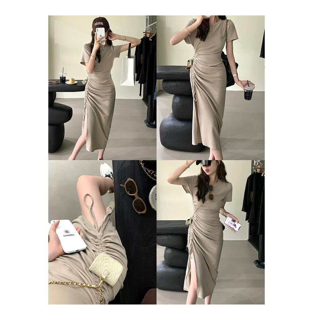 Đầm Ngắn Tay Phối Dây Rút Xẻ Tà Hông Thời Trang Sành Điệu 62740