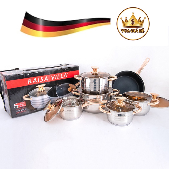 Bộ Nồi Cao Cấp 6 Món 12 Chi Tiết Kaisa Villa KV-6618 (Dùng Cho Mọi Loại Bếp)- Hàng Chính Hãng