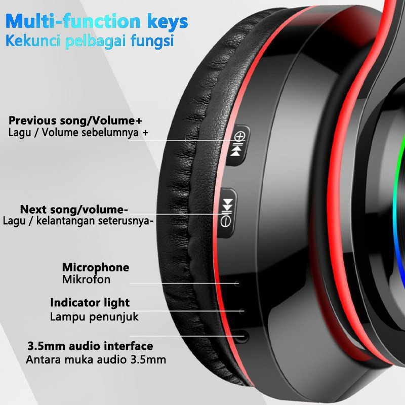 Set tai nghe bluetooth 5.0 không dây chống ồn có đèn led 7 màu b39