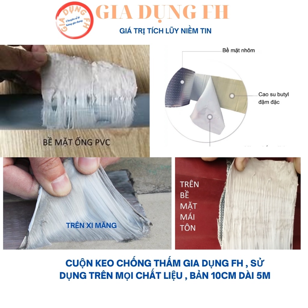 Cuộn Keo CHống Thấm Gia Dụng Fh , Sử Dụng Trên Mọi Chất Liệu , Bản 10cm Dài  5m