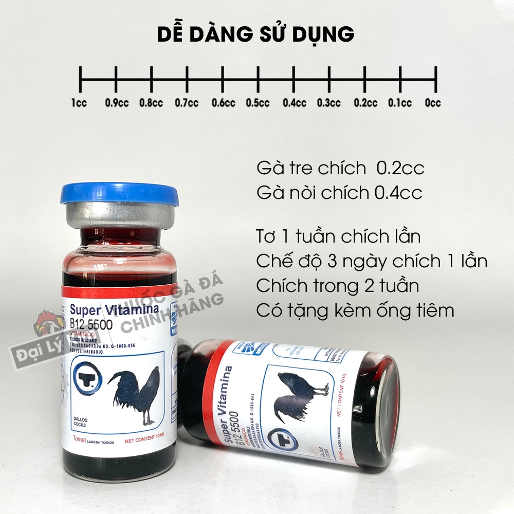 Dinh dưỡng nuôi gà đá tăng bo B12 5500, chai 10ml, nhập khẩu Mexico chính hãng