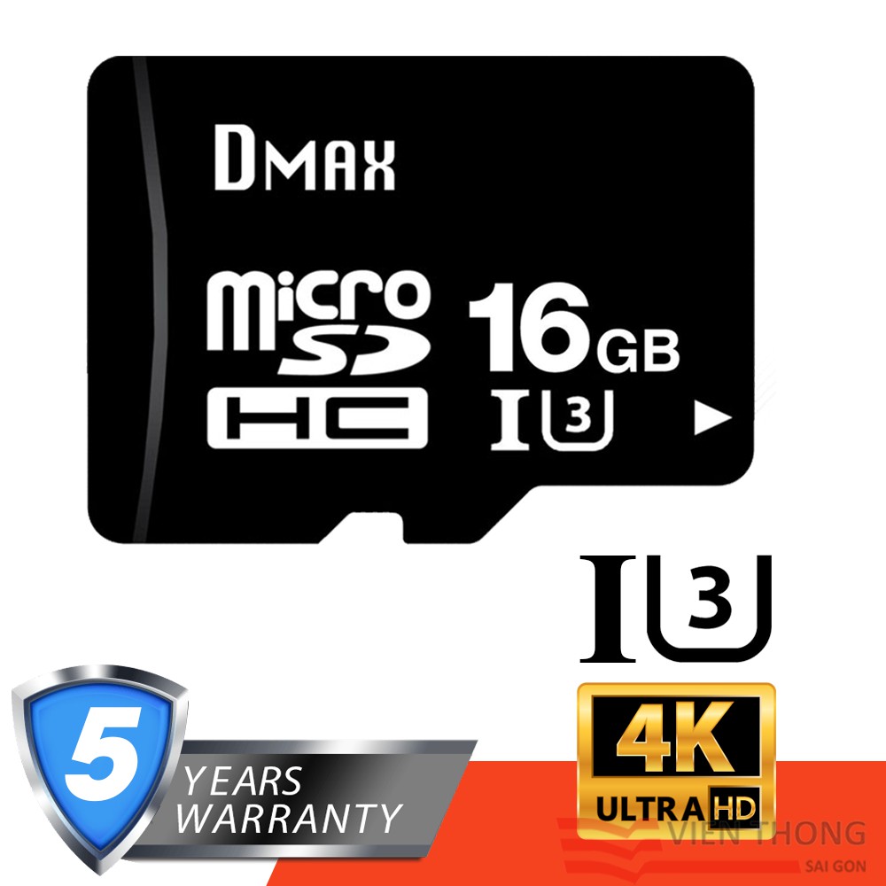 (Tặng cáp) Thẻ nhớ 16Gb tốc độ cao U3, up to 90MB/s Dmax micro SDHC