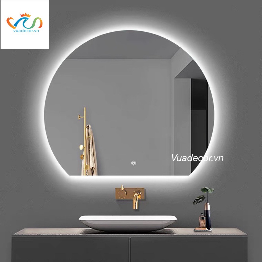 Gương tròn khuyết treo phòng tắm, bàn trang điểm VUADECOR led cảm ứng cao cấp