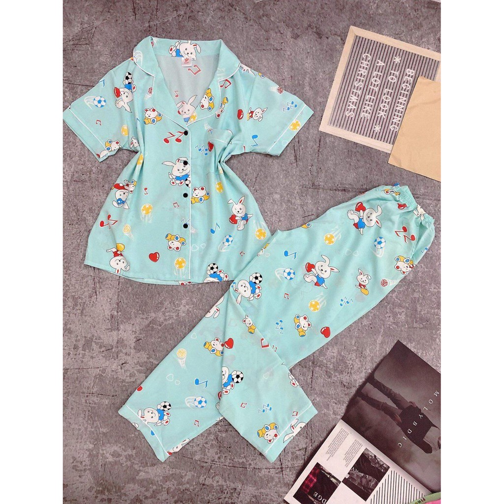[Lụa hàn] Bộ Pijama tay ngắn quần dài chất mịn mát size 40-60kg