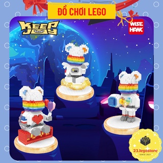 Bộ đồ chơi lắp ghép gấu BearBrick Phi Hành Gia có lồng kính cho bé trai, Bộ đồ chơi lắp ráp đồ chơi sáng tạo