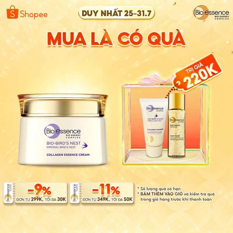 Kem dưỡng da tươi sáng căng mọng Bio-Essence Bio-Bird's Nest Collagen Essence Cream 50GR