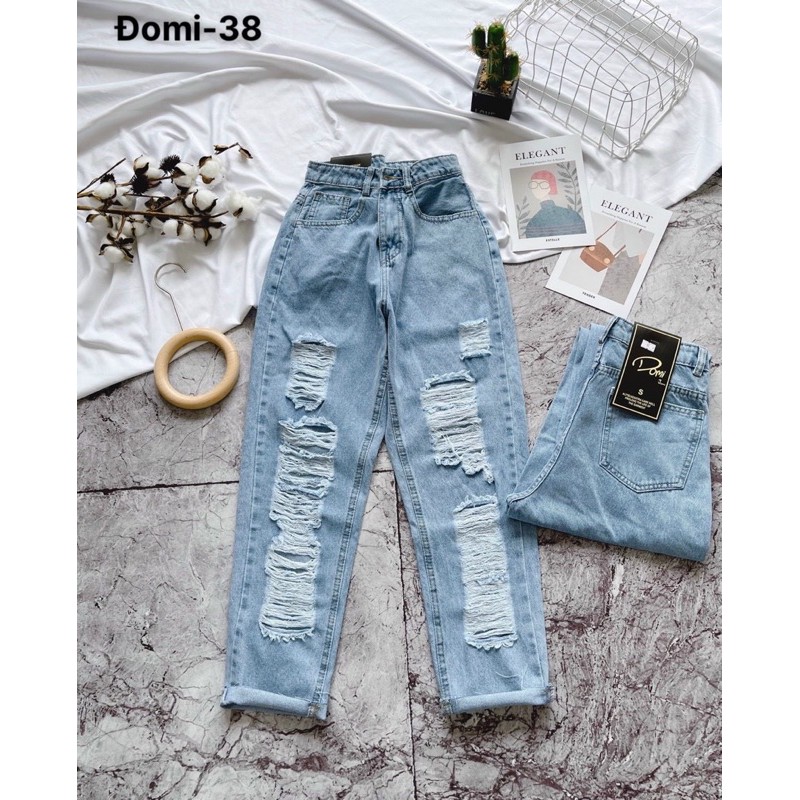 Quần Baggy Jeans Rách dài domii ms38