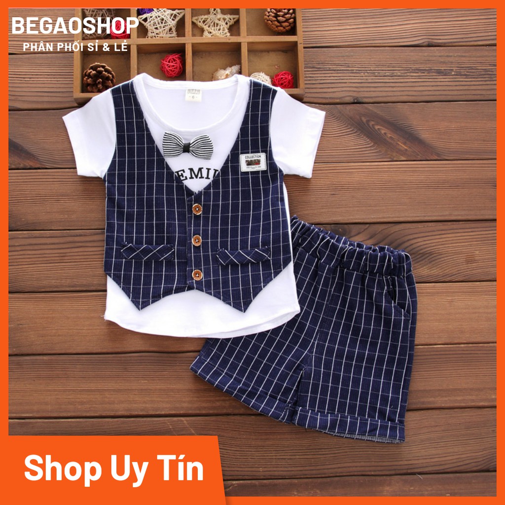 Set đồ bé trai BabyGao giả gilê nơ cổ phong cách công tử set gồm Quần + áo