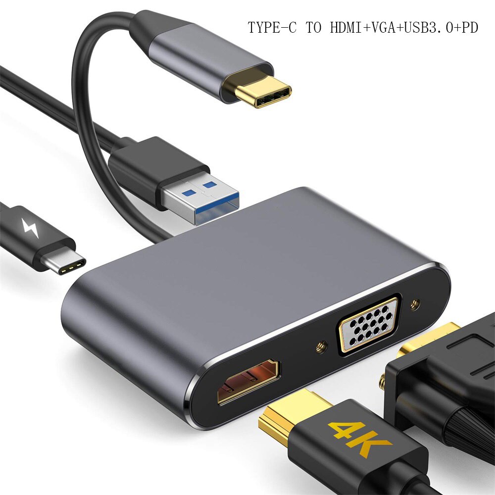 4 In 1 Adapter Usb C Hdmi Type C To Hdmi 4k Vga Usb3.0 For Macbook Pro Samsung S9 S10