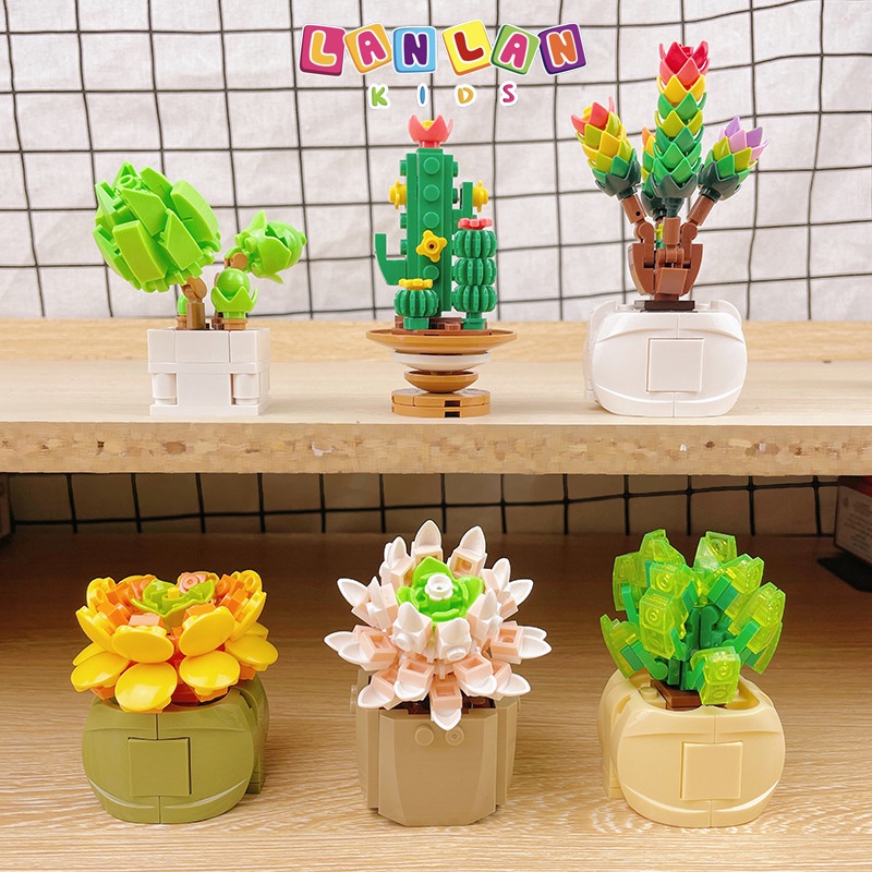 Đồ chơi mô hình lắp ráp chậu cây mini LANLAN KIDS trang trí decor bàn học