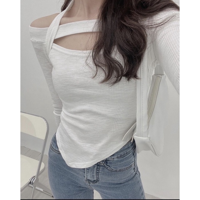 [HÀNG SẴN]ÁO THUN TĂM VẠT LỆCH CỔ ĐAN DÂY LẠ MẮT 203