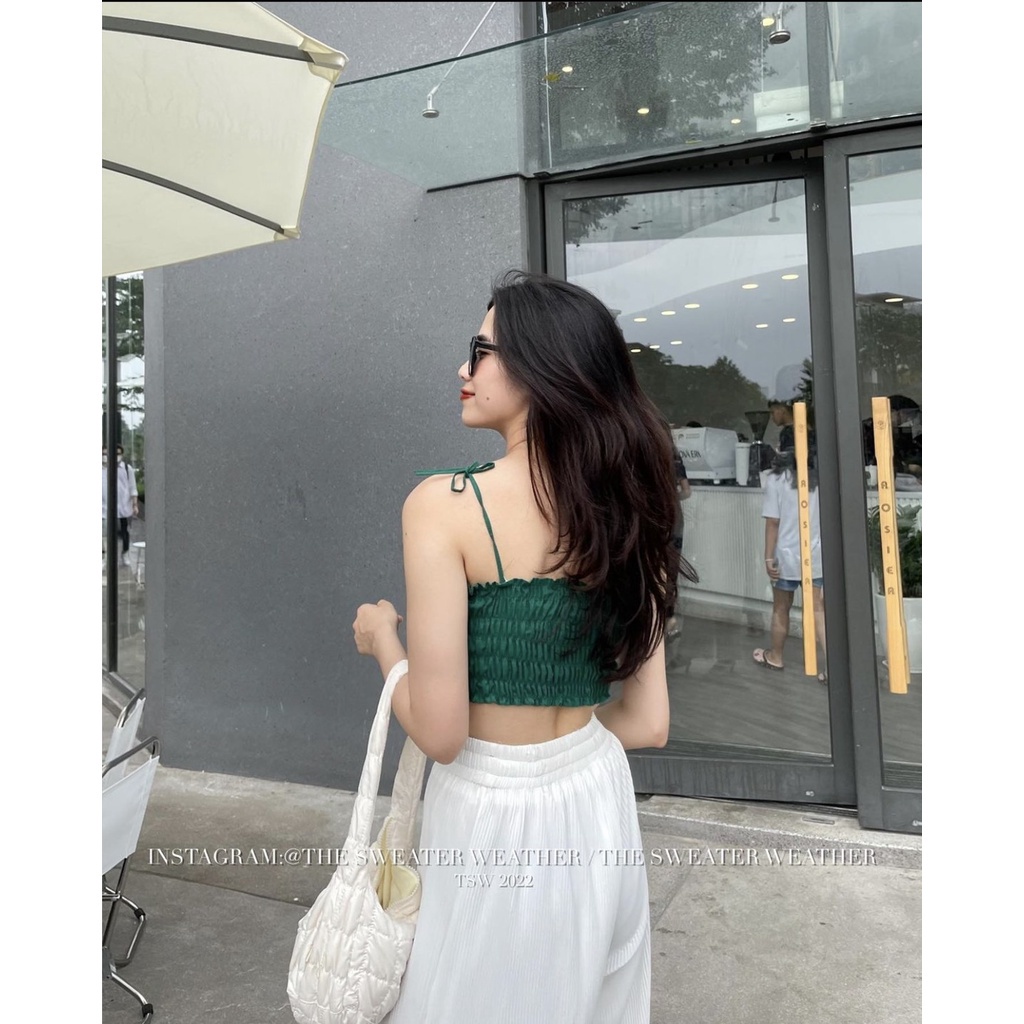 Áo 2 Dây Thắt Nơ Chun Lưng Cá Tính, Áo 2 Dây Xếp Ly Co Giãn