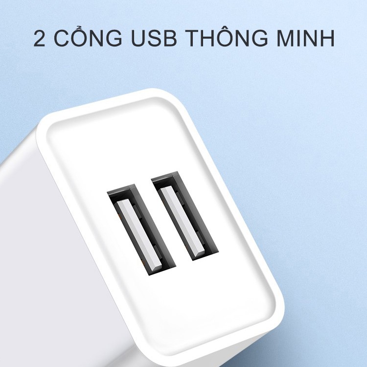 Củ sạc 2 cổng USB màu trắng cho iPhone, iPad, Samsung, Huaweii, Oppo, Xiaomi,...