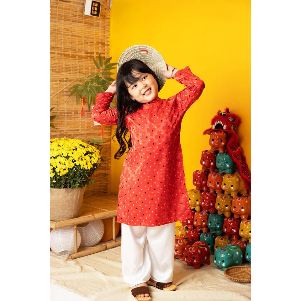 Set Áo Dài Cho Bé BYZU Vải Gấm Cao Cấp Mẫu Cô Ba Sài Gòn