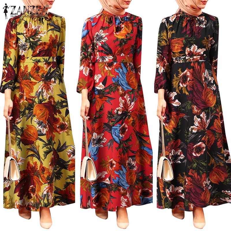 Zanzea Đầm Maxi Tay Ngắn Cổ Tròn Họa Tiết Hoa Thời Trang Cho Nữ