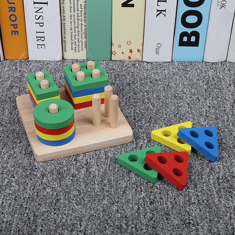 Bộ đồ chơi thả gỗ bốn hình cơ bản bằng gỗ cho bé