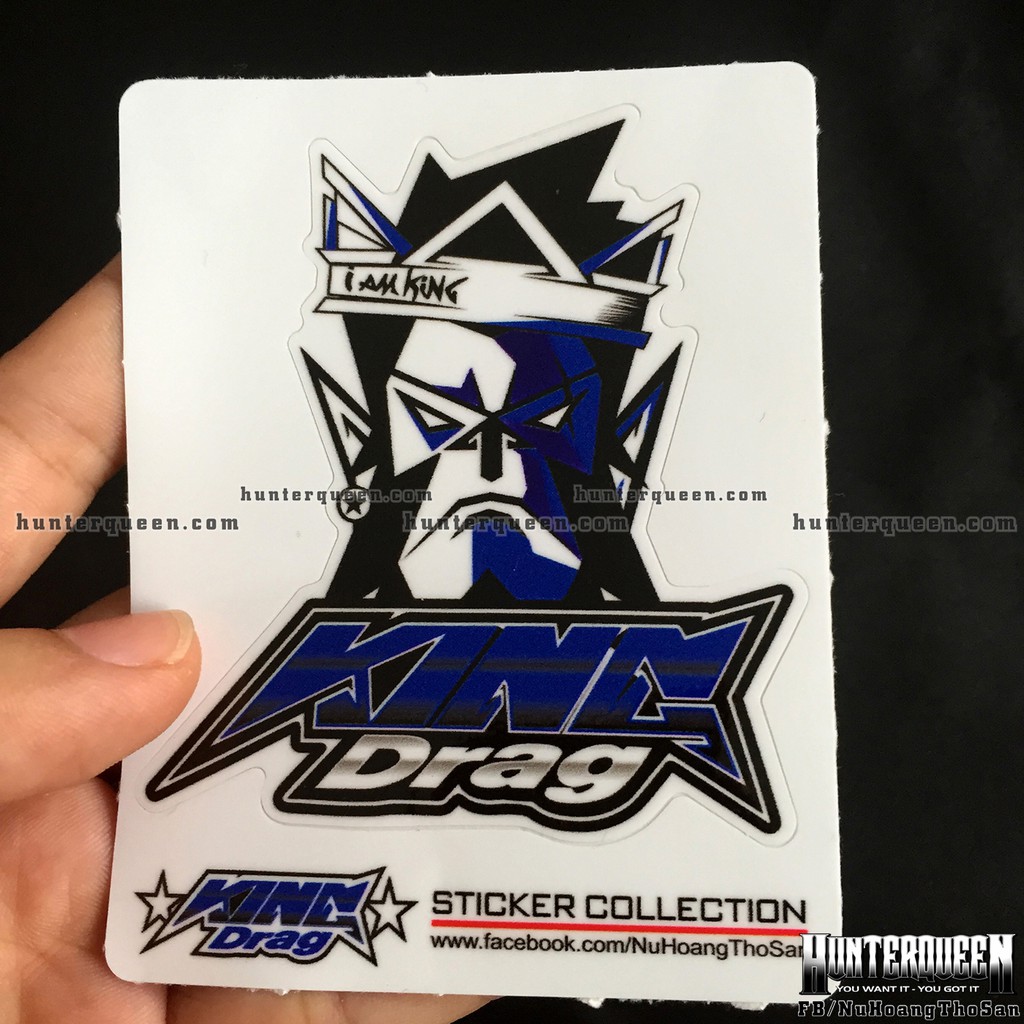 Logo hình dán King Drag. Decal cao cấp chống nước, sắc nét, bền màu, dính chặt. Thiết kế logo và in theo yêu cầu