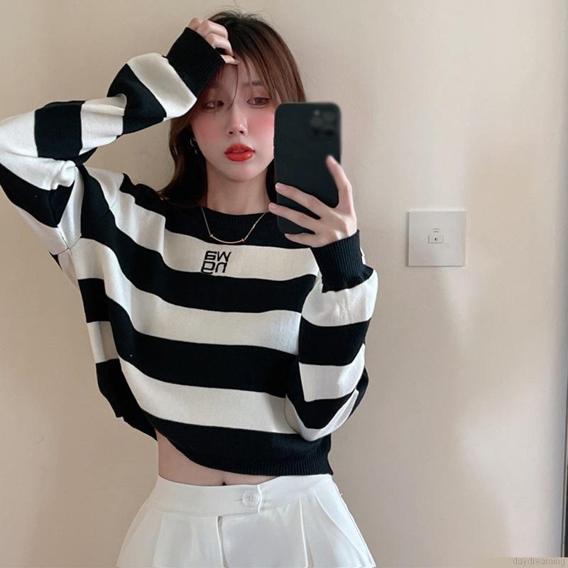 Áo Len Croptop Dài Tay Dệt Kim Tay Dài Form Rộng Giả Nhiều Lớp Cá Tính Cho Nữ