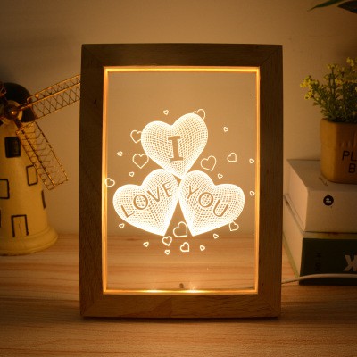 Đèn led 3D khung gỗ hình I LOVE YOU, đồ để bàn, trang trí, quà tặng sinh nhật Độc Đáo