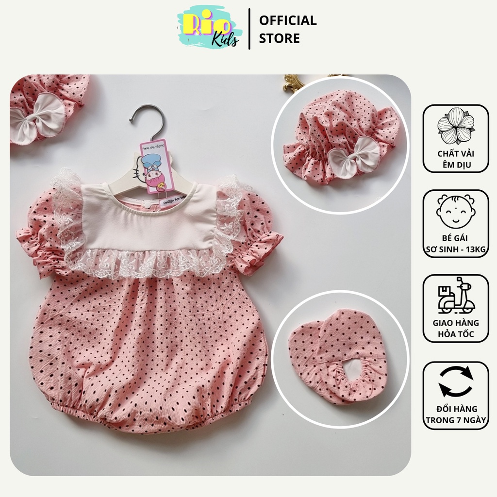 Body áo liền thân cộc tay chấm bi hồng thiết kế cho bé gái sơ sinh diện đi chơi tiệc - Riokids BD41