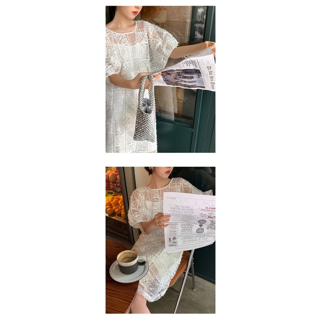 Đầm tay phồng phối ren phong cách Hàn Quốc thời trang hè cho nữ