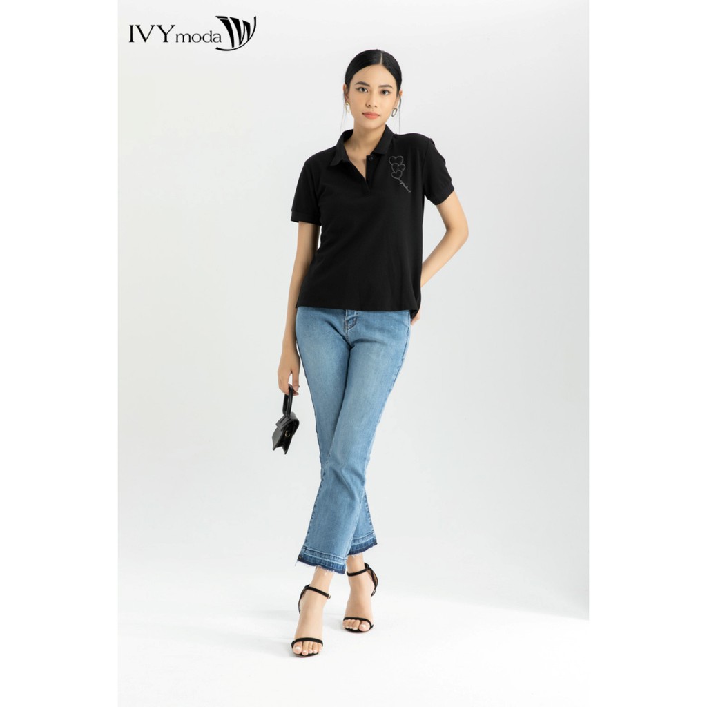 Sale Áo thun nữ ngắn tay cổ đức thêu trái tim ivy moda ms 57b8630 loại 1