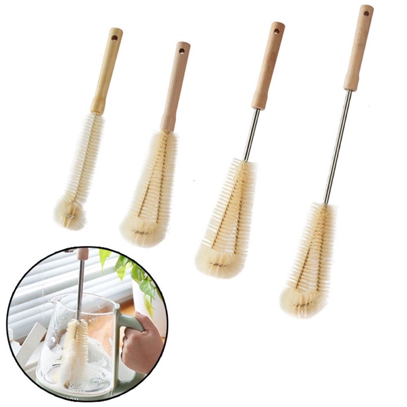 Cọ Rửa Chai Lọ Thuỷ Tinh -Cà Phê - Bình Nước Tay Cầm Bằng Gỗ Đa Năng Tiện Dụng Cho Nhà Bếp
