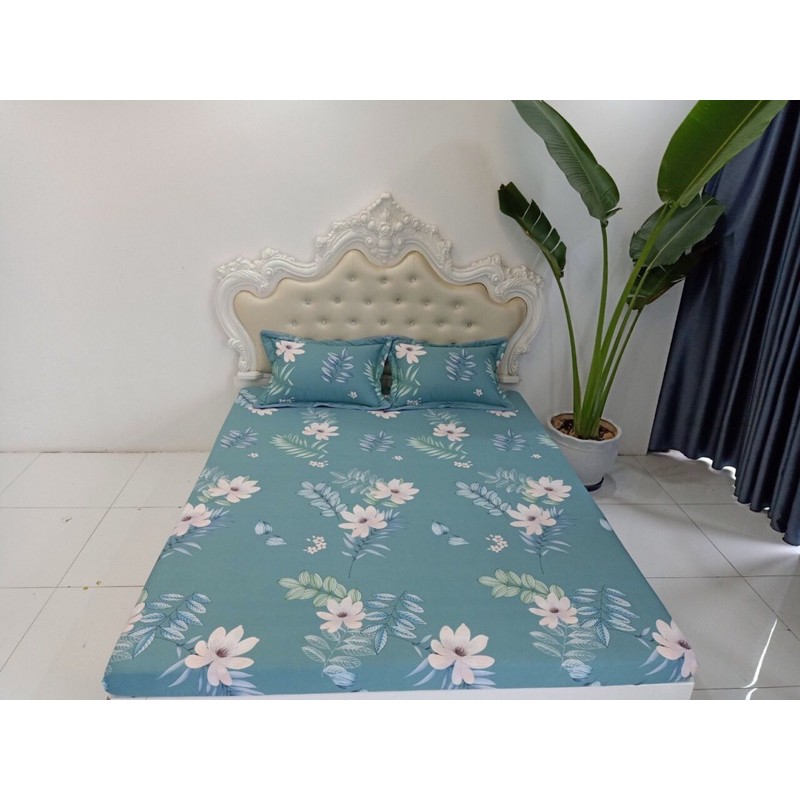 Bộ ga giường, vỏ gối cotton 100% ga chun vừa size nệm (Chát nhắn tin chọn màu)