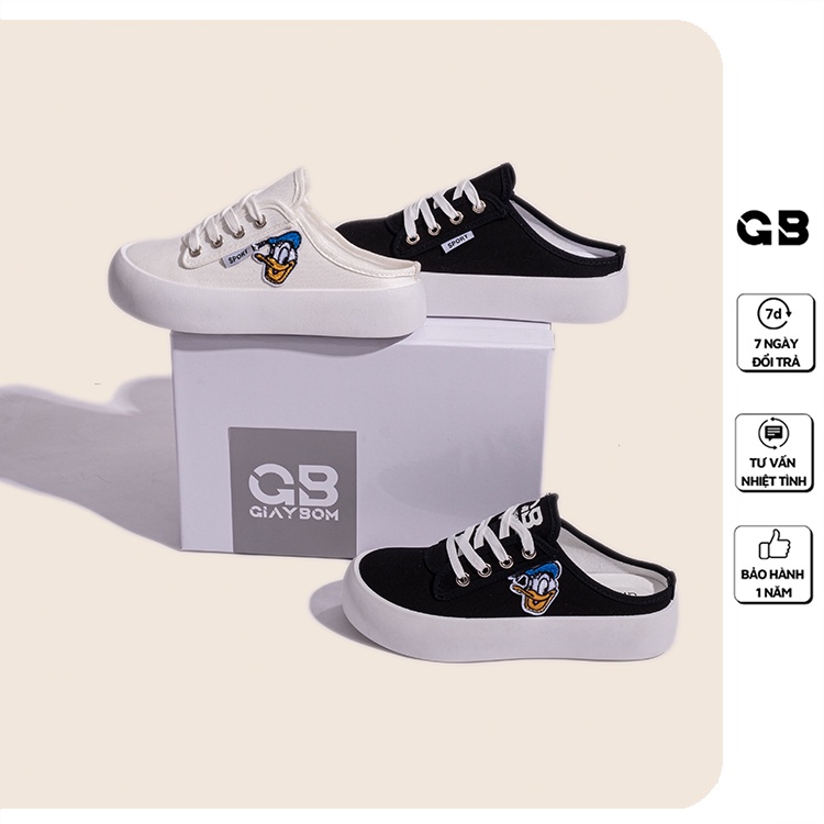 Giày Sục Thể Thao Nữ Giày BOM Sneaker Lười Độn Đế Hở Gót Dáng Bánh Mì Ulzzang Hàn Quốc Màu 2 Đen Trắng giayBOM B1356