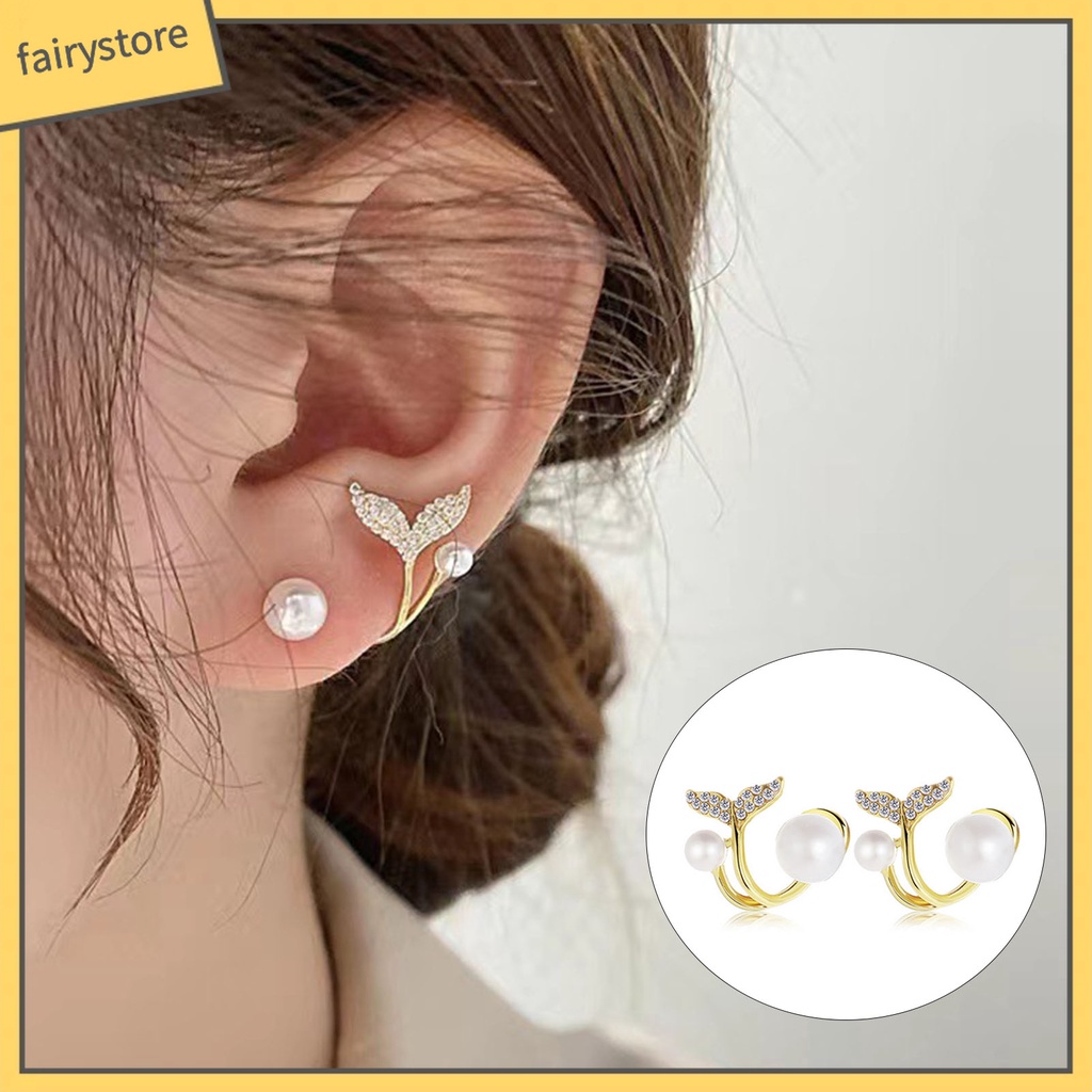 1 Đôi Bông Tai Hình Đuôi Cá Đính Ngọc Trai Giả Phong Cách Hàn Quốc Dành Cho Nữ