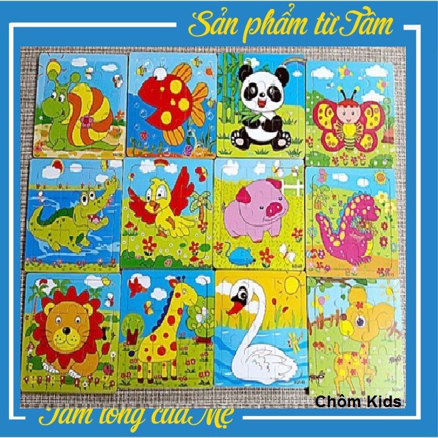 [Mã LIFETOYS1 giảm 30K đơn 99K] Bộ 3 Tranh Ghép Gỗ Thông Minh 9 Mảnh Puzzle - Ghép 9 Mảnh Bằng Gỗ