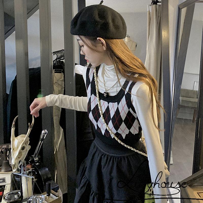 Áo Dệt Kim Không Tay Cổ Chữ U In Họa Tiết Kim Cương Hợp Thời Trang Cho Nữ